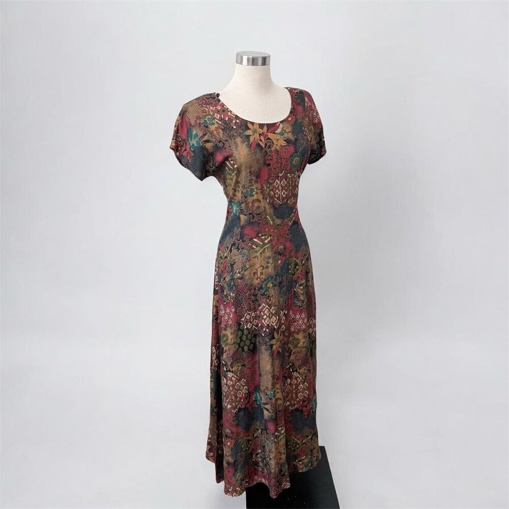 Vintage All That Jazz Blue Floral Maxi Dress Medium Empire Waist Babydoll